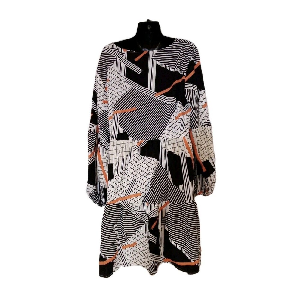 Women's White Black Orange Knee Length Multicolored Dress‎ Size XL